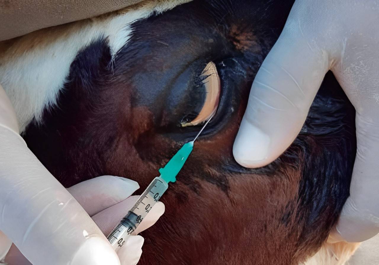 veterinário tratando ceratoconjuntivite em bovino 