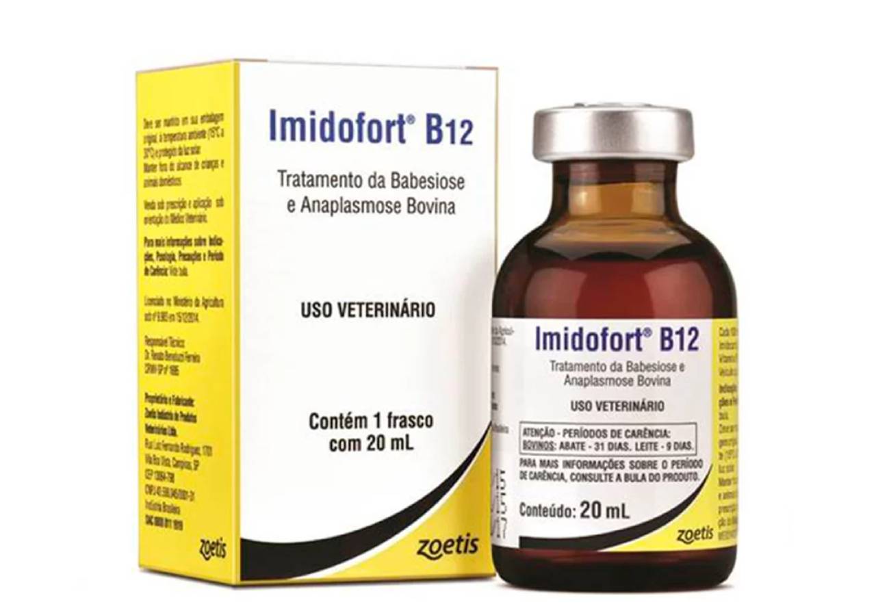 Remédio imidofort b12 em um fundo branco 