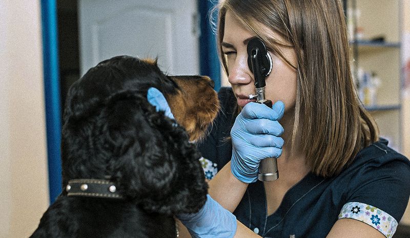 veterinária examinando um cachorro
