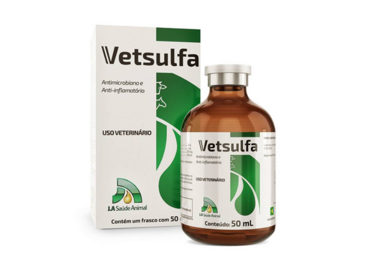 Remédio Vetsulfa em um fundo branco 