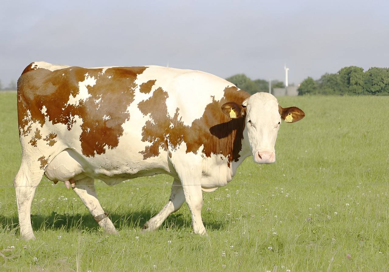 imagem de uma vaca prenha em um pasto solto 